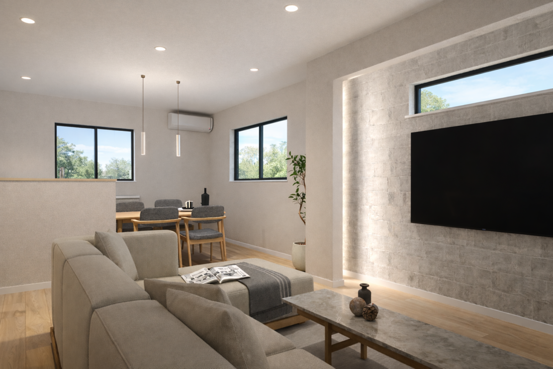 間仕切りのない22帖を越える広々LDK