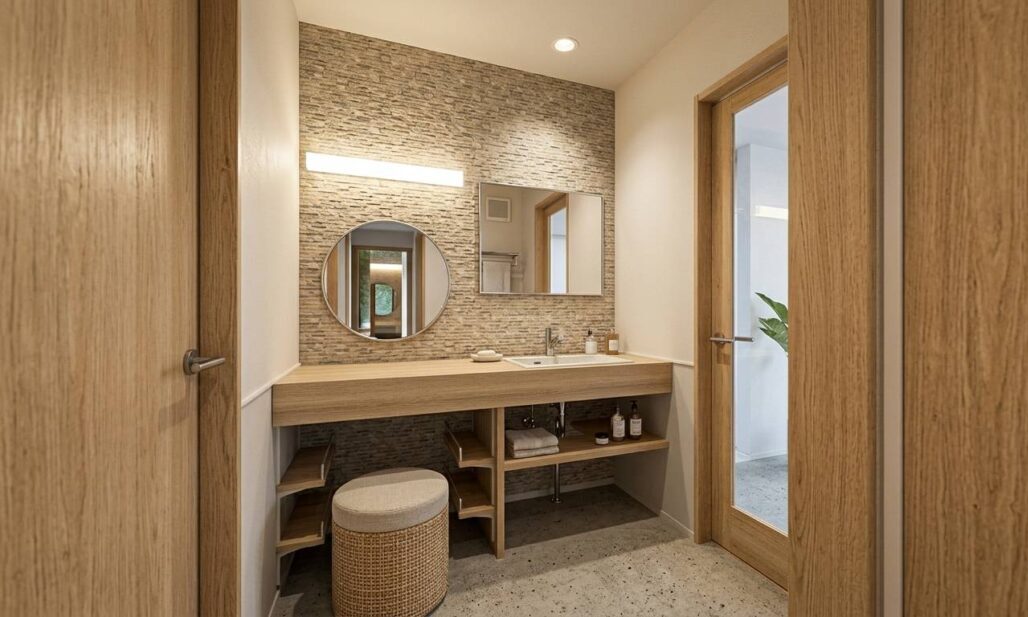 広々としたカウンター型造作洗面台