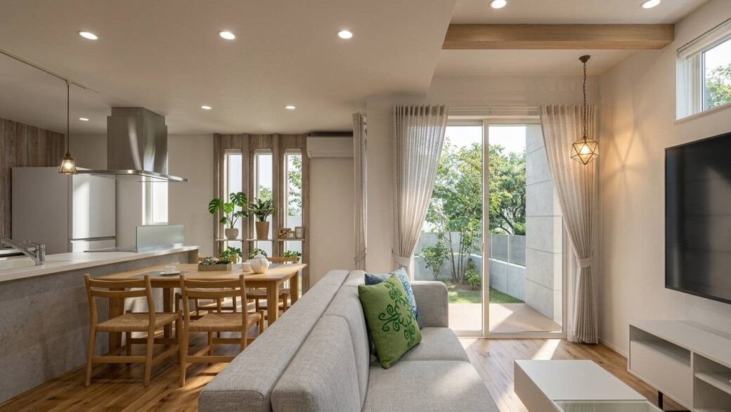 中庭を望む開放的なLDK